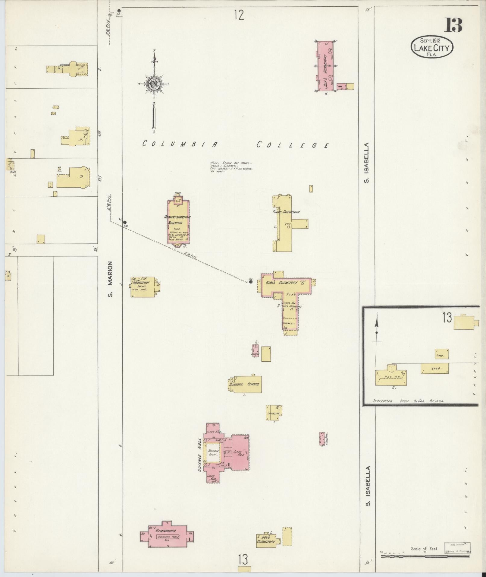Sanborn Fire Insurance Map from Lake City, Columbia County, Florida (1912), Sheet #0013 - Complete Map Set gallery image, historic Sanborn map, vintage wall art, Florida Florida