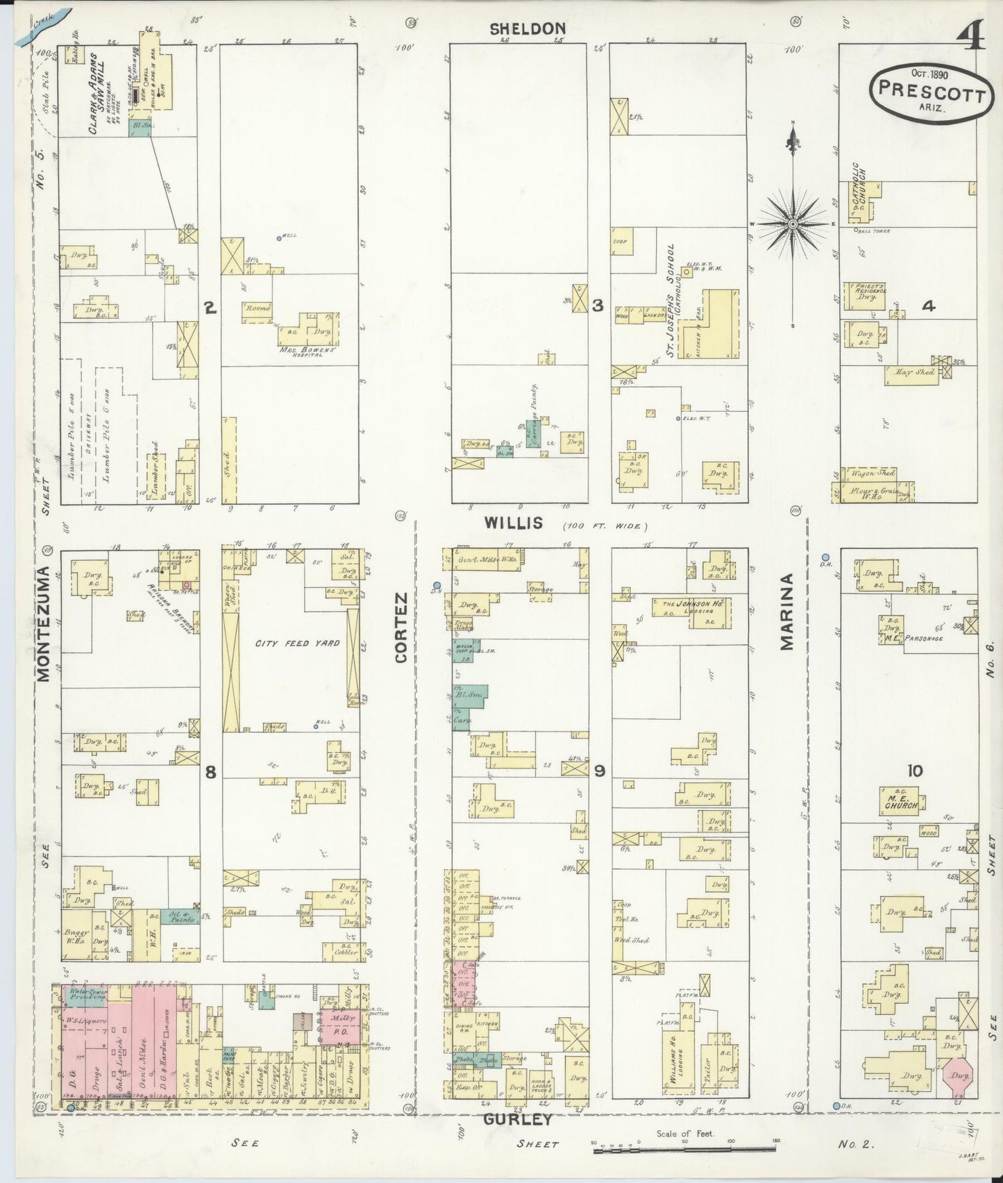 Sanborn Fire Insurance Map from Prescott, Yavapai County, Arizona (1890), Sheet #0004 - Complete Map Set gallery image, historic Sanborn map, vintage wall art, Arizona Arizona