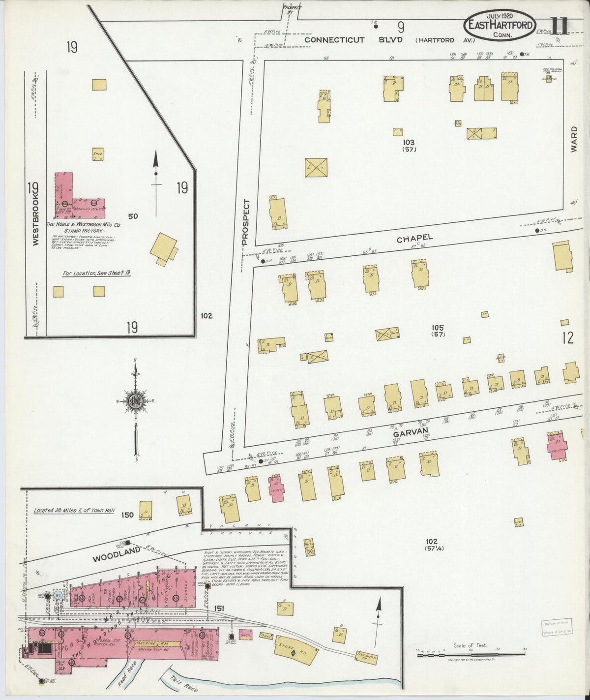 Sanborn Fire Insurance Map from East Hartford, Hartford County, Connecticut (1920), Sheet #0011 - Historic Sanborn Fire Insurance Map Print, vintage old map wall art, antique decor, genealogy gift, Connecticut Connecticut map