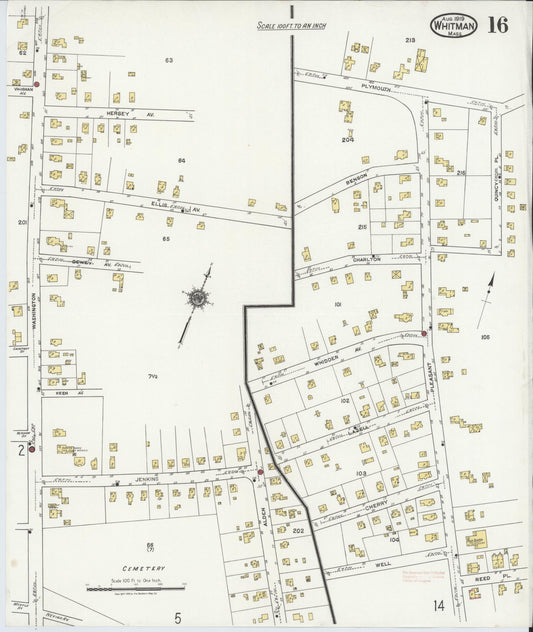 Sanborn Fire Insurance Map from Whitman, Plymouth County, Massachusetts (1919), Sheet #0016 - Historic Sanborn Fire Insurance Map Print, vintage old map wall art, antique decor, genealogy gift, Massachusetts Massachusetts map