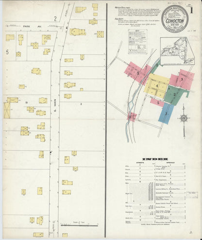 Sanborn Fire Insurance Map from Cohocton, Steuben County, New York (1913), Sheet #0001 - Complete Map Set gallery image, historic Sanborn map, vintage wall art, New York New York