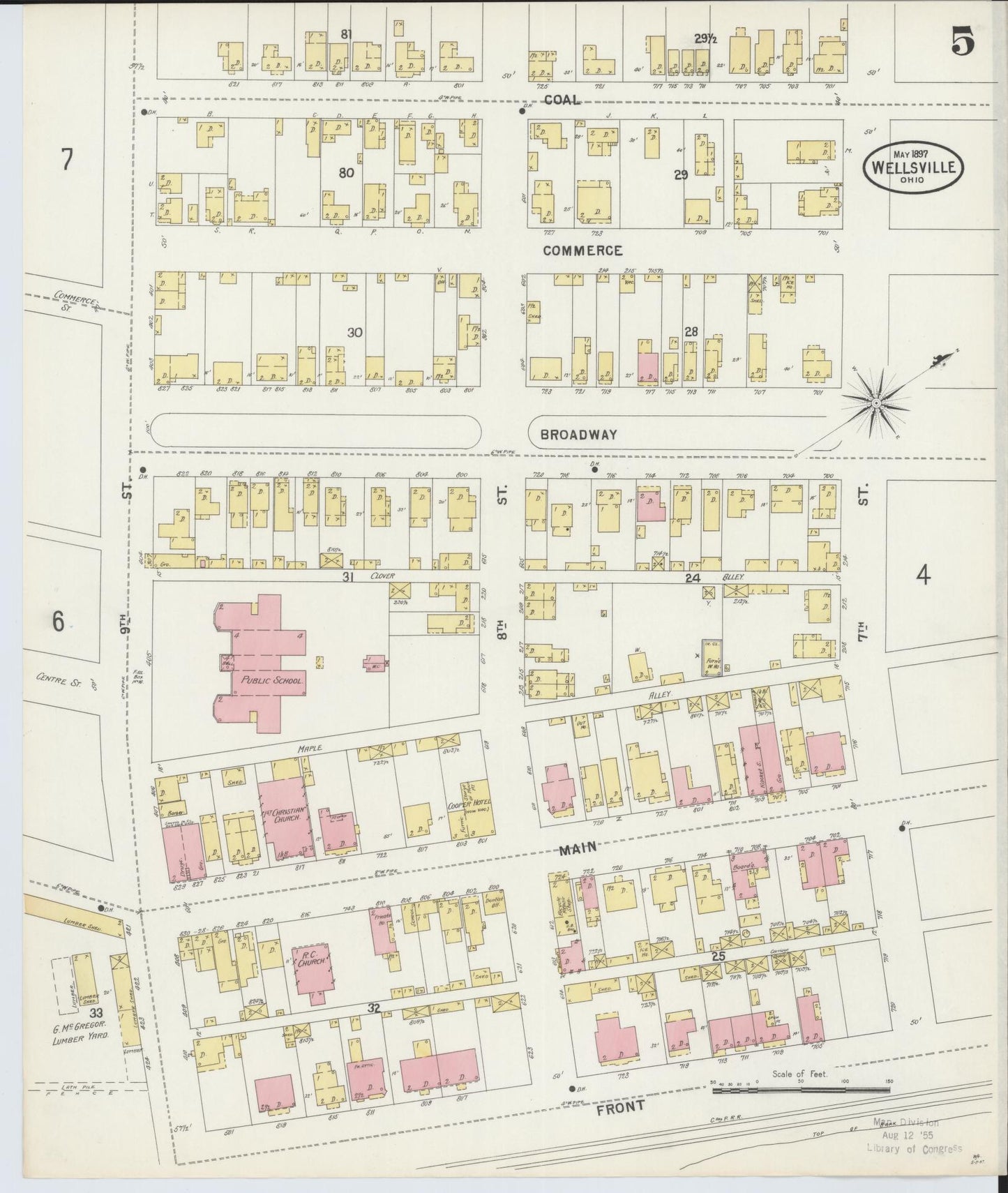 Sanborn Fire Insurance Map from Wellsville, Columbiana County, Ohio (1897), Sheet #0005 - Historic Sanborn Fire Insurance Map Print, vintage old map wall art, antique decor, genealogy gift, Ohio Ohio map
