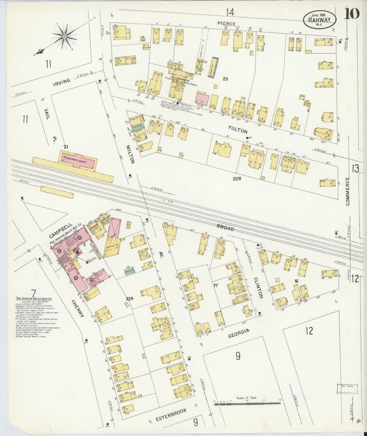Sanborn Fire Insurance Map from Rahway, Union County, New Jersey (1908), Sheet #0010 - Complete Map Set gallery image, historic Sanborn map, vintage wall art, New Jersey New Jersey