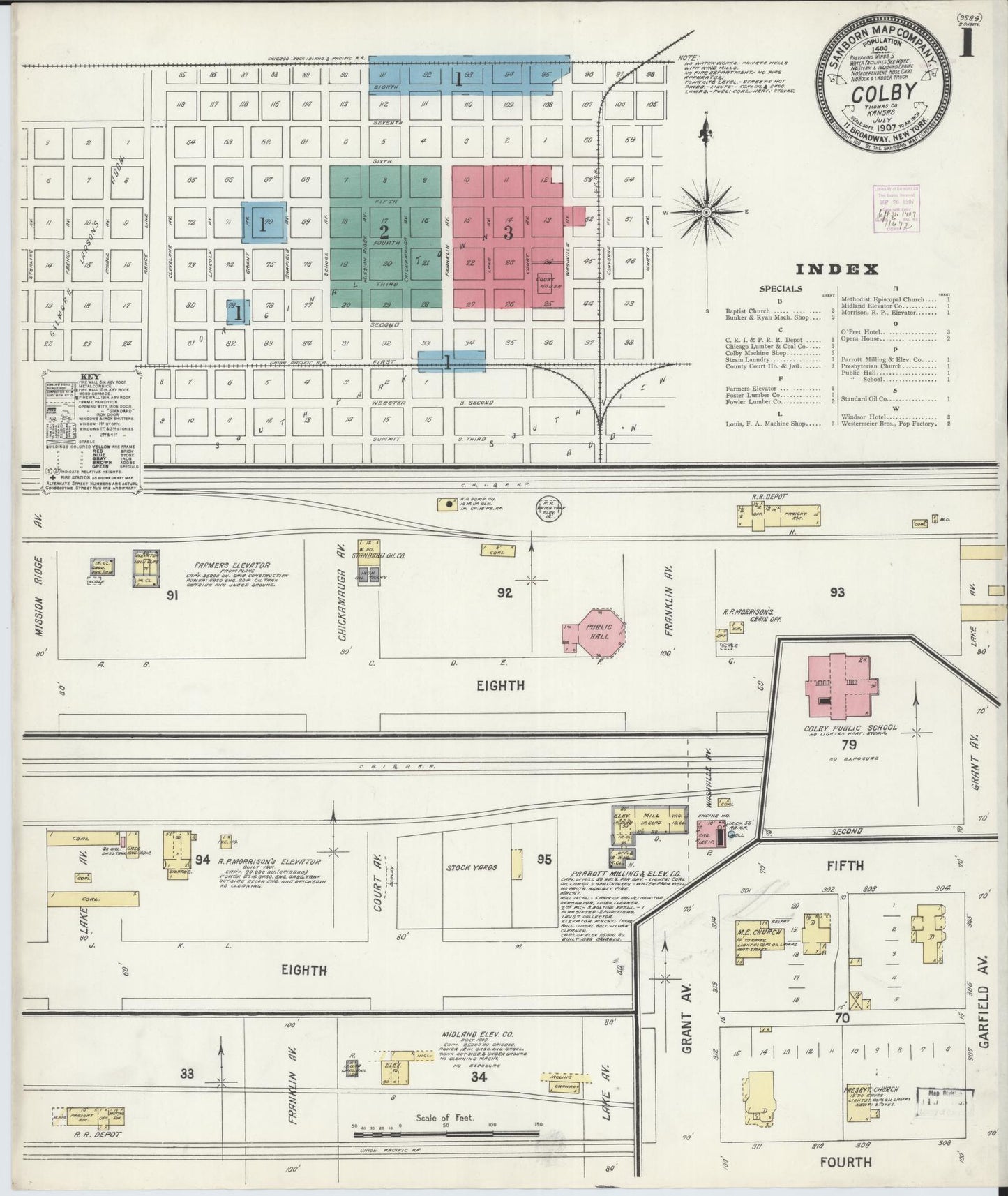 Sanborn Fire Insurance Map from Colby, Thomas County, Kansas (1907), Sheet #0001 - Complete Map Set gallery image, historic Sanborn map, vintage wall art, Kansas Kansas