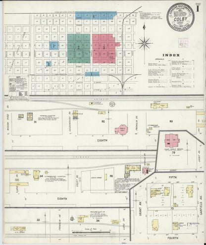 Sanborn Fire Insurance Map from Colby, Thomas County, Kansas (1907), Sheet #0001 - Complete Map Set gallery image, historic Sanborn map, vintage wall art, Kansas Kansas