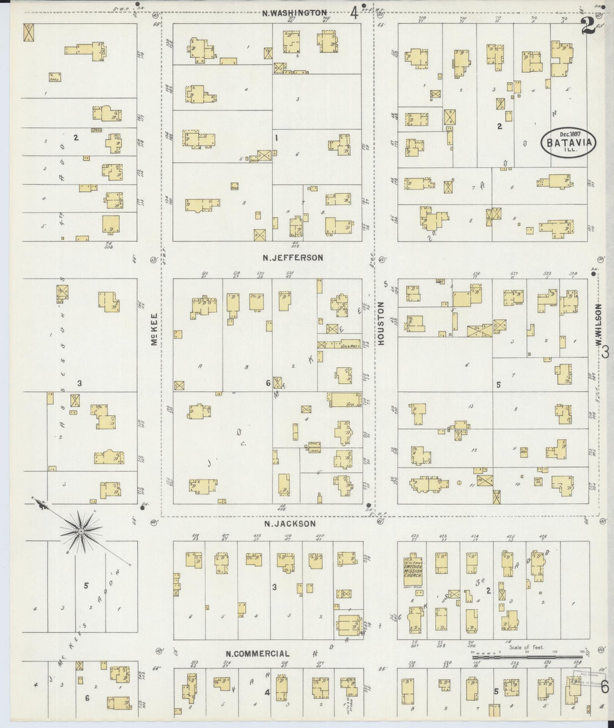 Sanborn Fire Insurance Map from Batavia, Kane County, Illinois (1897), Sheet #0002 - Historic Sanborn Fire Insurance Map Print, vintage old map wall art, antique decor, genealogy gift, Illinois Illinois map