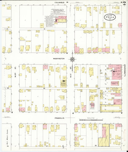 Sanborn Fire Insurance Map from Pella, Marion County, Iowa (1911), Sheet #0002 - Historic Sanborn Fire Insurance Map Print, vintage old map wall art