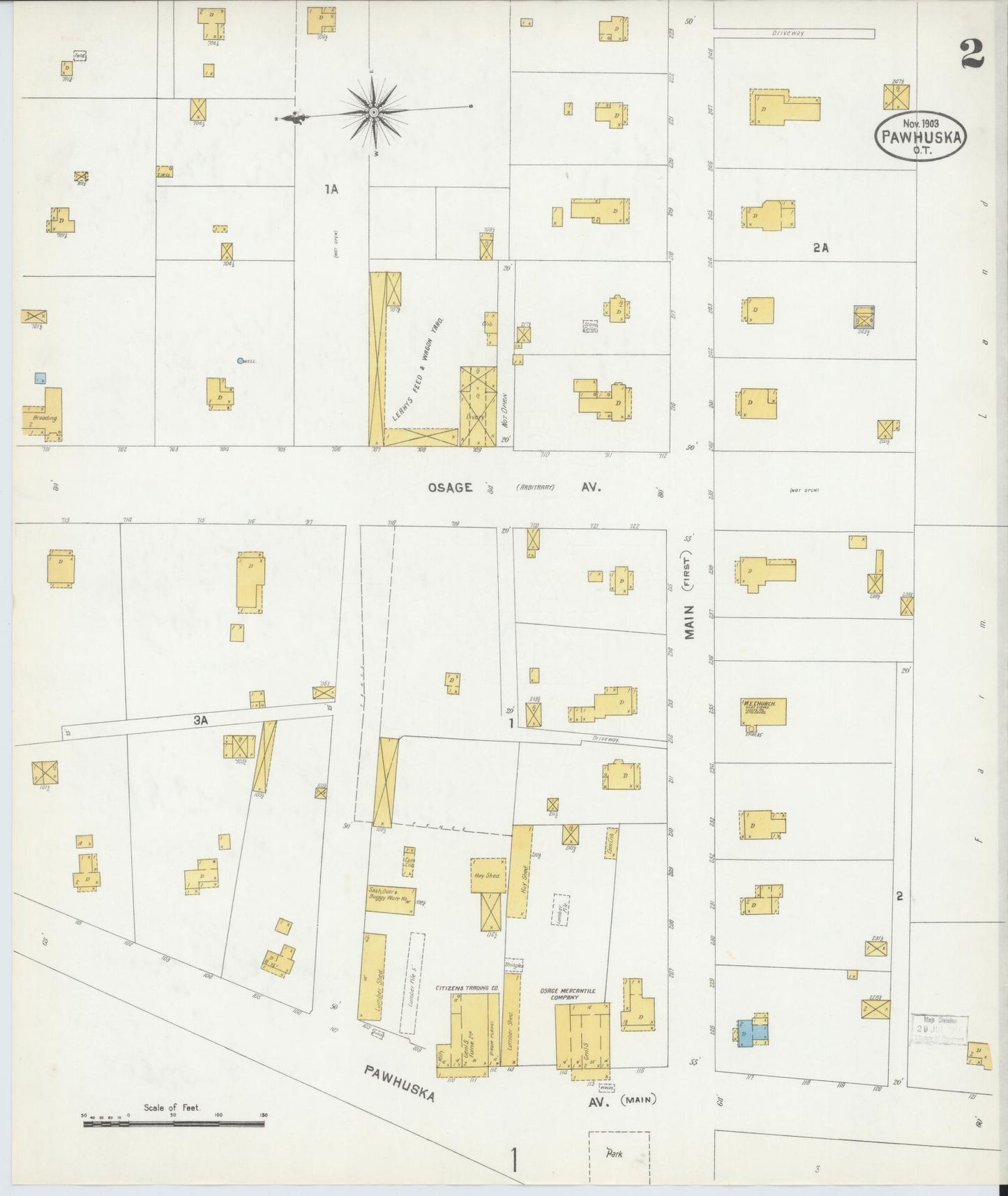 Sanborn Fire Insurance Map from Pawhuska, Osage County, Oklahoma (1903), Sheet #0002 - Historic Sanborn Fire Insurance Map Print, vintage old map wall art, antique decor, genealogy gift, Oklahoma Oklahoma map