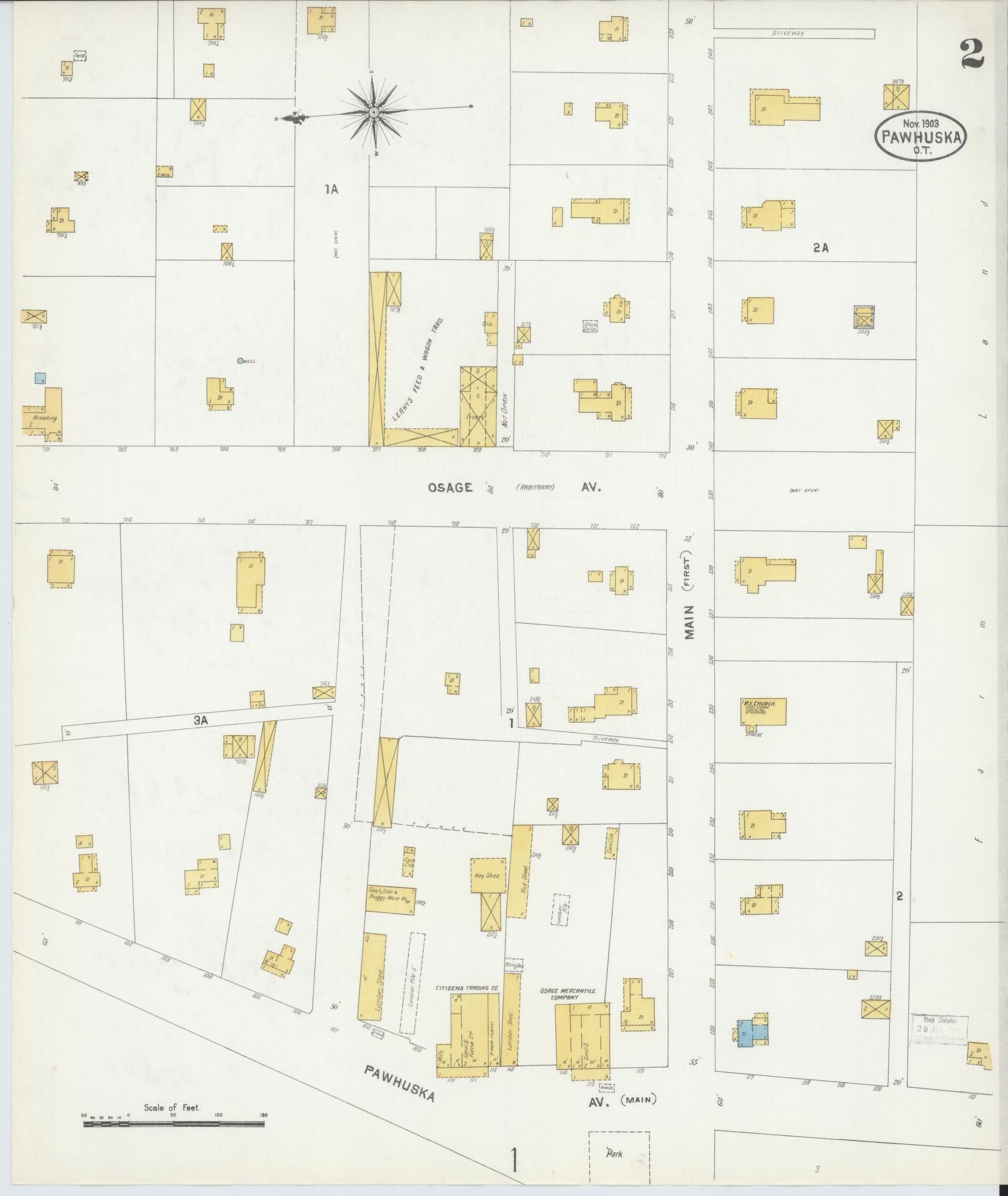 Sanborn Fire Insurance Map from Pawhuska, Osage County, Oklahoma (1903), Sheet #0002 - Historic Sanborn Fire Insurance Map Print, vintage old map wall art, antique decor, genealogy gift, Oklahoma Oklahoma map