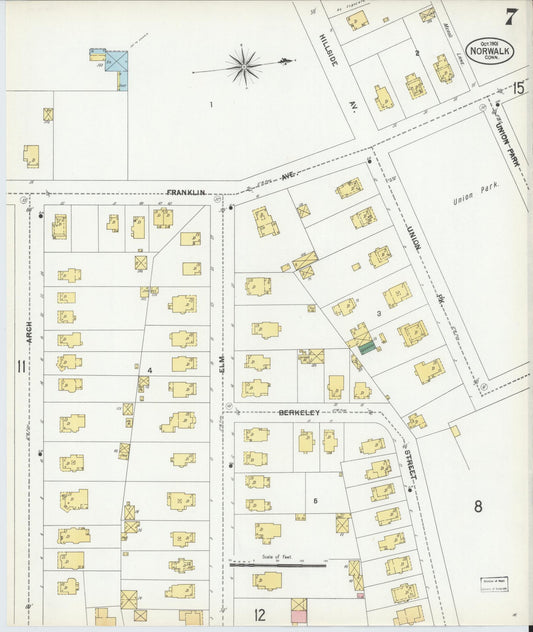 Sanborn Fire Insurance Map from Norwalk, Fairfield County, Connecticut (1901), Sheet #0007 - Historic Sanborn Fire Insurance Map Print, vintage old map wall art, antique decor, genealogy gift, Connecticut Connecticut map