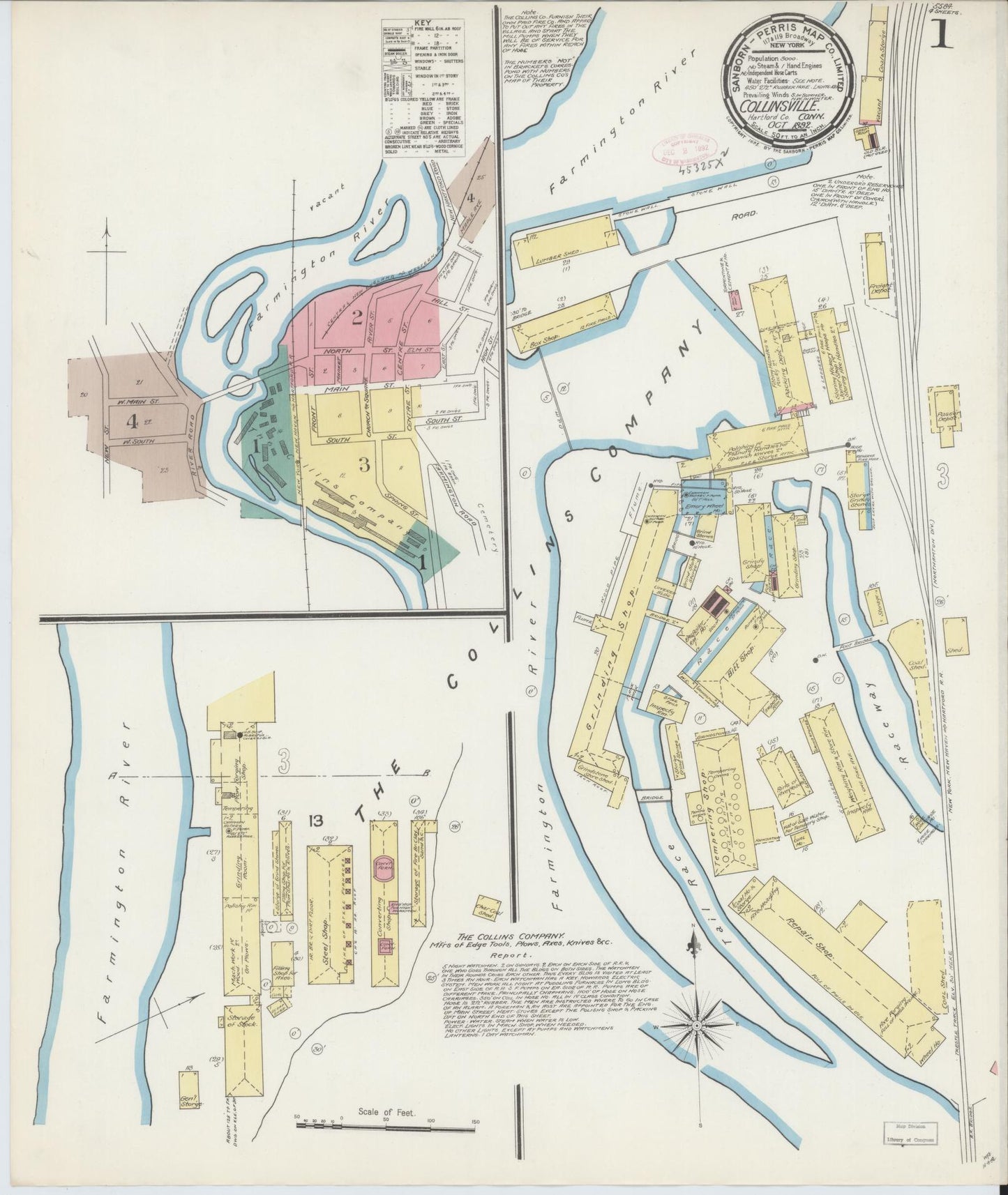 Sanborn Fire Insurance Map from Collinsville, Hartford County, Connecticut (1892), Sheet #0001 - Complete Map Set gallery image, historic Sanborn map, vintage wall art, Connecticut Connecticut