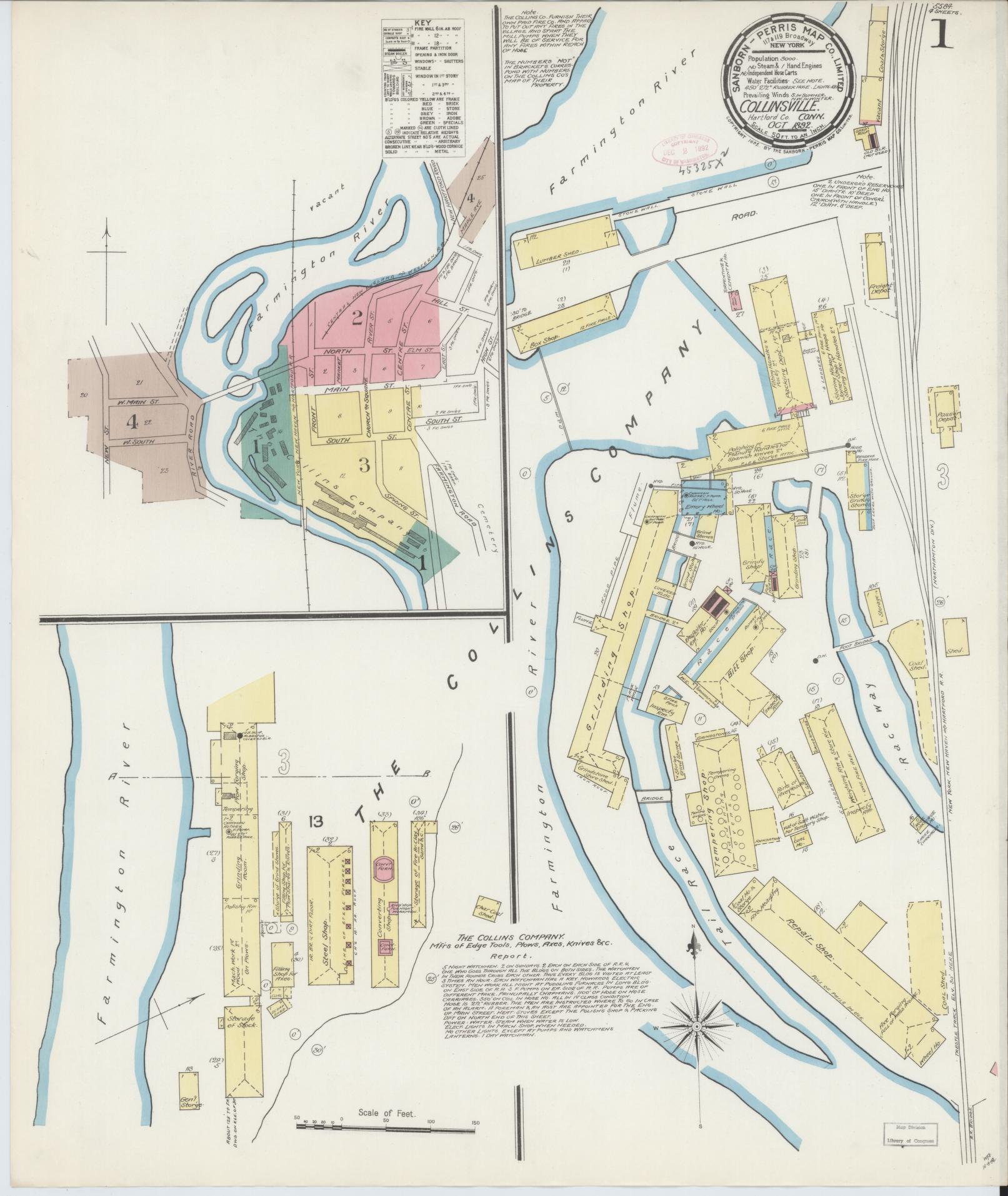 Sanborn Fire Insurance Map from Collinsville, Hartford County, Connecticut (1892), Sheet #0001 - Complete Map Set gallery image, historic Sanborn map, vintage wall art, Connecticut Connecticut