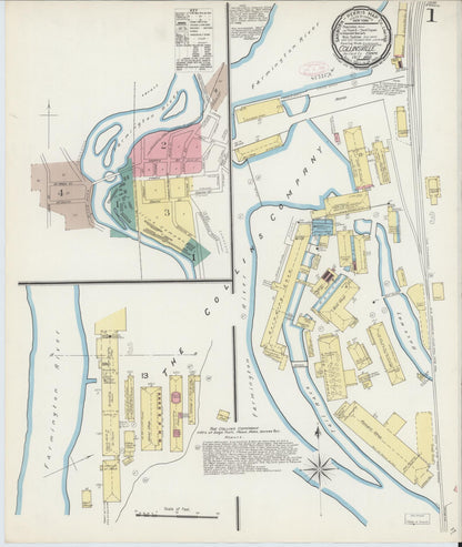 Sanborn Fire Insurance Map from Collinsville, Hartford County, Connecticut (1892), Sheet #0001 - Complete Map Set gallery image, historic Sanborn map, vintage wall art, Connecticut Connecticut