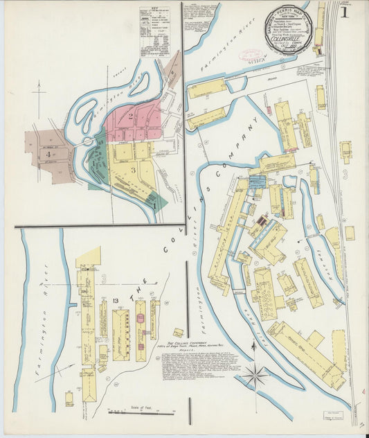 Sanborn Fire Insurance Map from Collinsville, Hartford County, Connecticut (1892), Sheet #0001 - Complete Map Set gallery image, historic Sanborn map, vintage wall art, Connecticut Connecticut