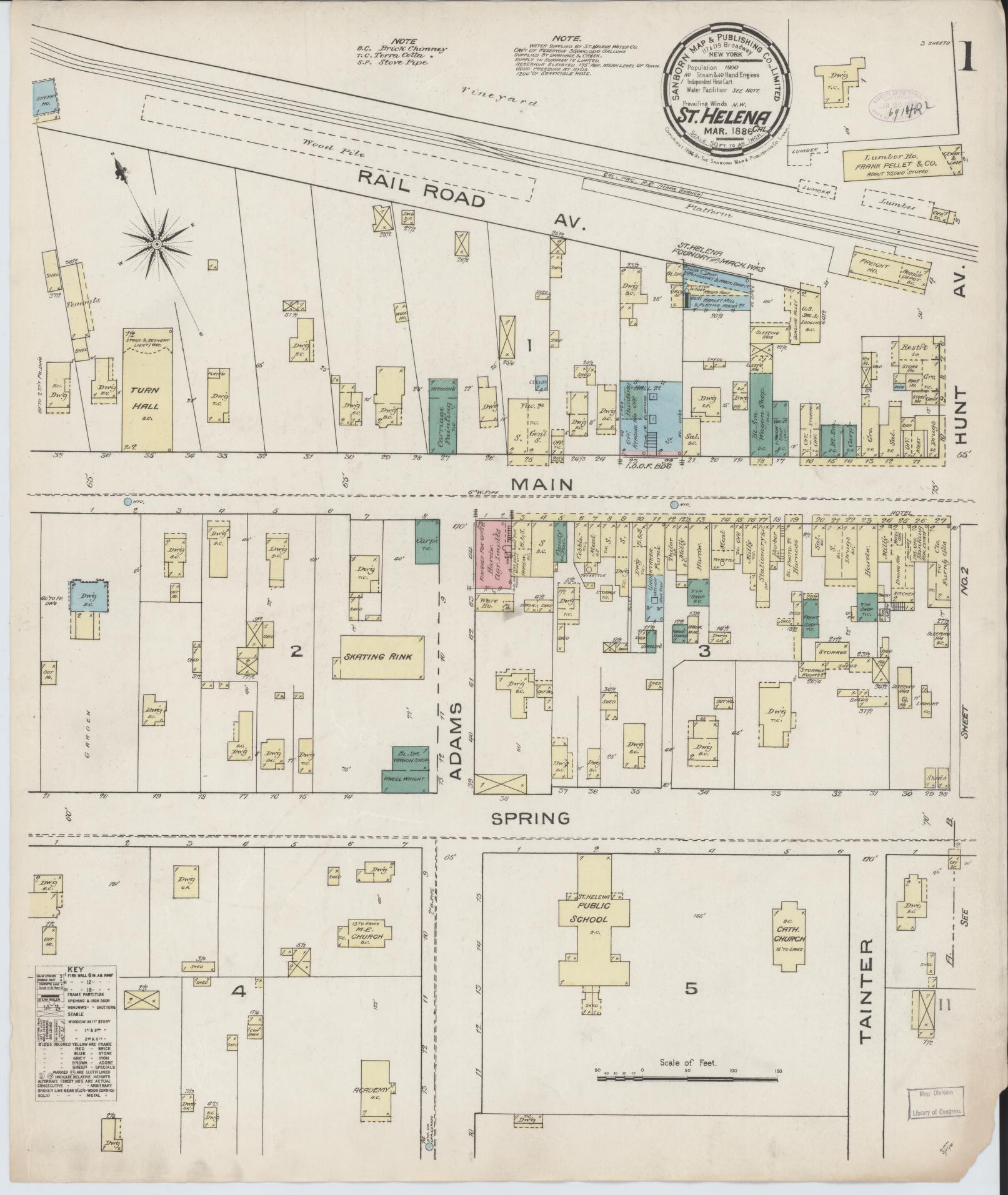 Sanborn Fire Insurance Map from Saint Helena, Napa County, California (1886), Sheet #0001 - Complete Map Set gallery image, historic Sanborn map, vintage wall art, California California