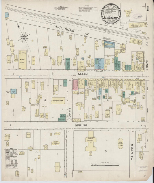 Sanborn Fire Insurance Map from Saint Helena, Napa County, California (1886), Sheet #0001 - Complete Map Set gallery image, historic Sanborn map, vintage wall art, California California