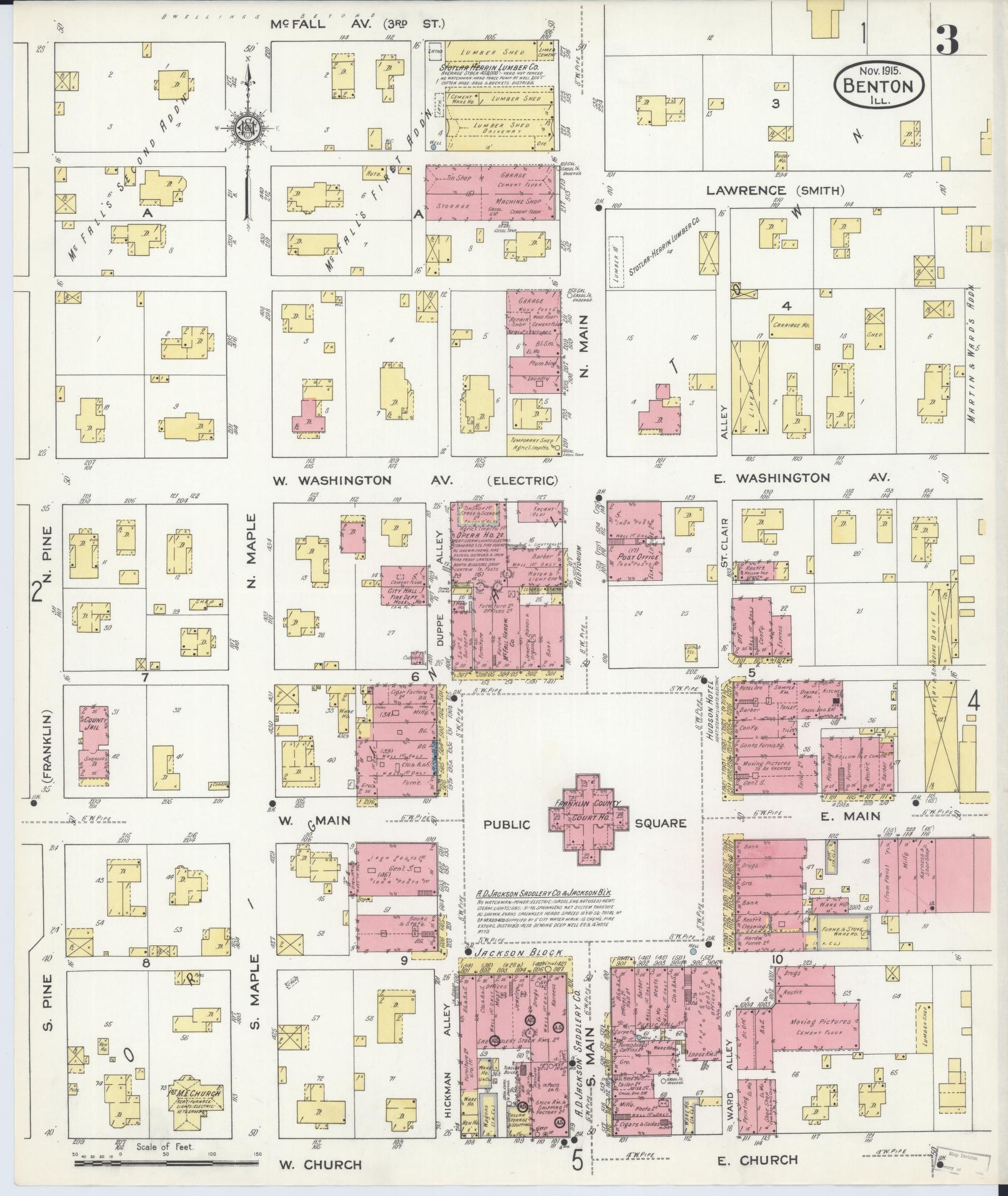 Sanborn Fire Insurance Map from Benton, Franklin County, Illinois (1915), Sheet #0003 - Complete Map Set gallery image, historic Sanborn map, vintage wall art, Illinois Illinois