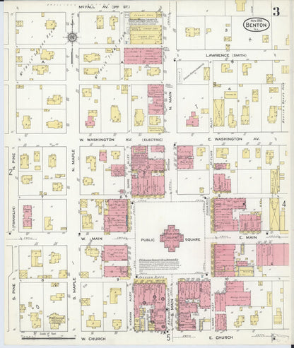 Sanborn Fire Insurance Map from Benton, Franklin County, Illinois (1915), Sheet #0003 - Complete Map Set gallery image, historic Sanborn map, vintage wall art, Illinois Illinois