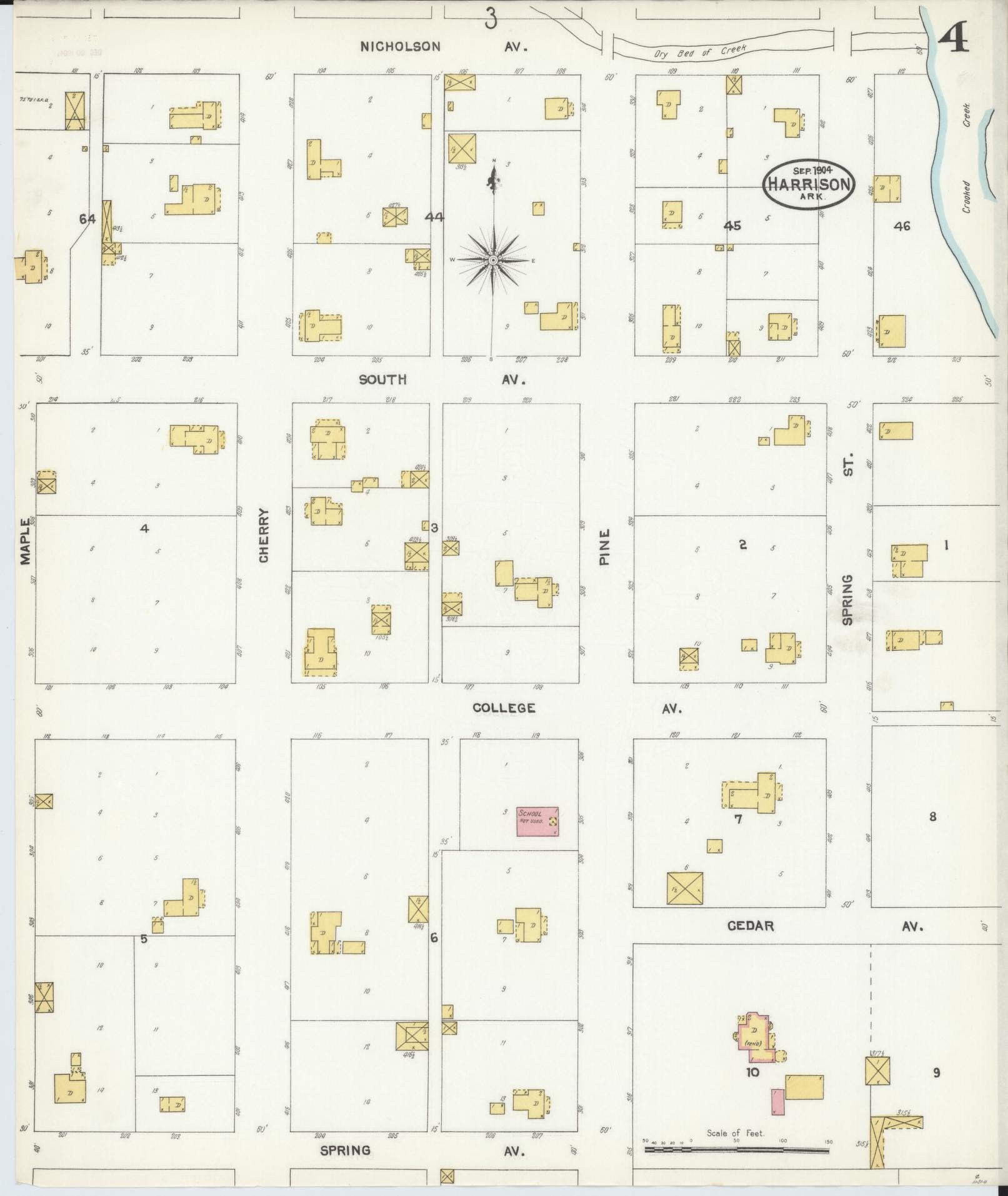 Sanborn Fire Insurance Map from Harrison, Boone County, Arkansas (1904), Sheet #0004 - Historic Sanborn Fire Insurance Map Print, vintage old map wall art, antique decor, genealogy gift, Arkansas Arkansas map