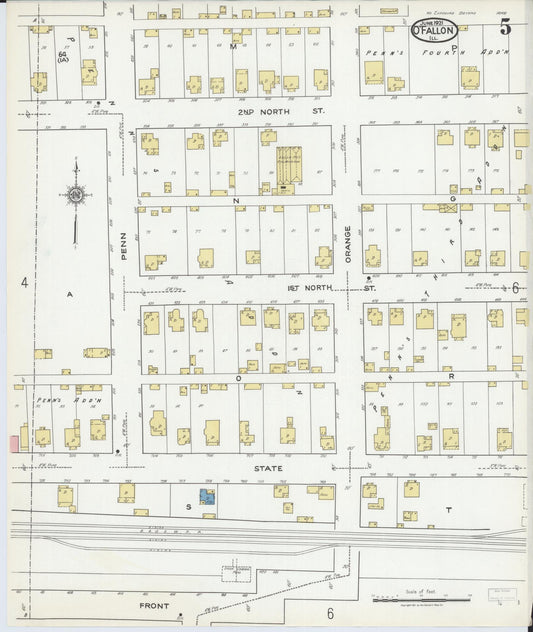 Sanborn Fire Insurance Map from O'Fallon, Saint Clair County, Illinois (1921), Sheet #0005 - Historic Sanborn Fire Insurance Map Print, vintage old map wall art, antique decor, genealogy gift, Illinois Illinois map