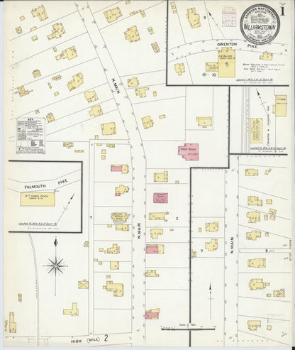 Sanborn Fire Insurance Map from Williamstown, Grant County, Kentucky (1908), Sheet #0001 - Complete Map Set gallery image, historic Sanborn map, vintage wall art, Kentucky Kentucky