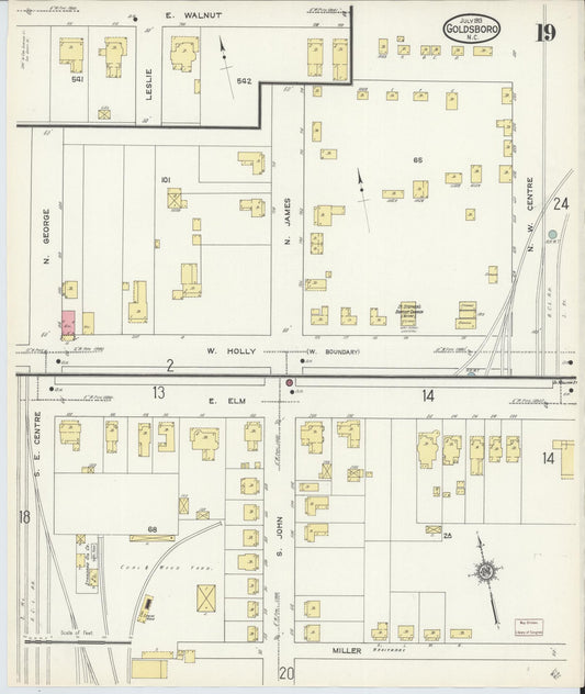 Sanborn Fire Insurance Map from Goldsboro, Wayne County, North Carolina (1913), Sheet #0019 - Historic Sanborn Fire Insurance Map Print, vintage old map wall art, antique decor, genealogy gift, North Carolina North Carolina map