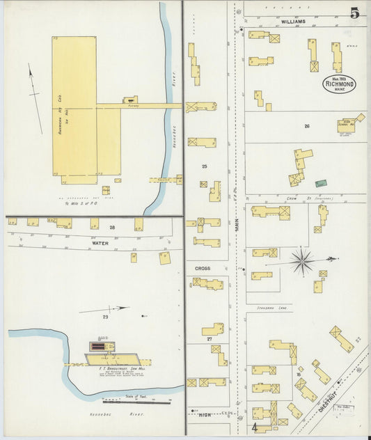 Sanborn Fire Insurance Map from Richmond, Sagadahoc County, Maine (1903), Sheet #0005 - Historic Sanborn Fire Insurance Map Print, vintage old map wall art, antique decor, genealogy gift, Maine Maine map