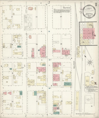 Sanborn Fire Insurance Map from Cheney, Spokane County, Washington (1897), Sheet #0001 - Complete Map Set gallery image, historic Sanborn map, vintage wall art, Washington Washington