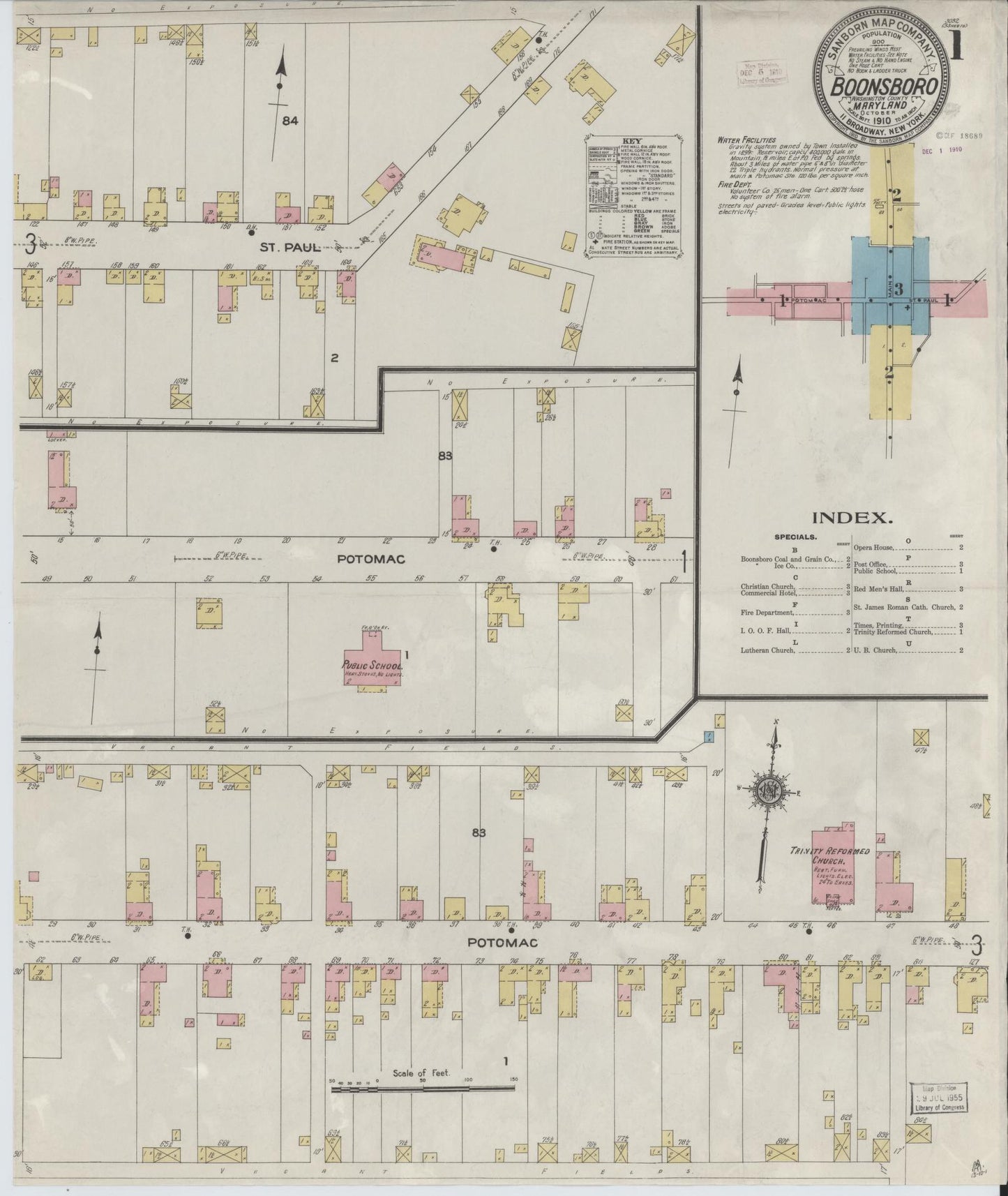 Complete Set - Washington, Maryland - 1910 - Sanborn Fire Insurance Map (All Sheets) - Complete Set of 3 Sanborn map sheets