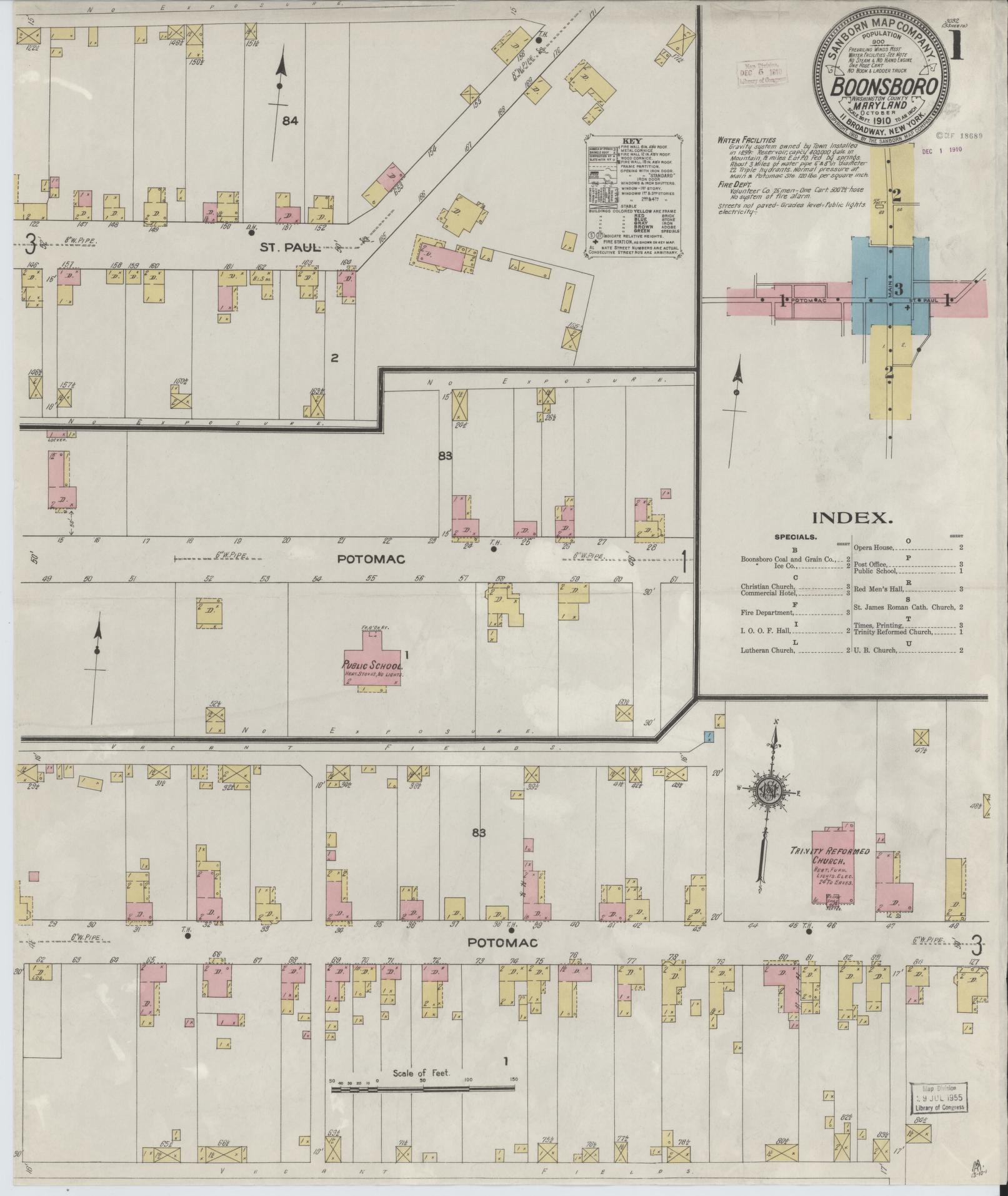 Complete Set - Washington, Maryland - 1910 - Sanborn Fire Insurance Map (All Sheets) - Complete Set of 3 Sanborn map sheets
