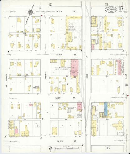 Sanborn Fire Insurance Map from Cheyenne, Laramie County, Wyoming (1912), Sheet #0017 - Complete Map Set gallery image, historic Sanborn map, vintage wall art, Wyoming Wyoming
