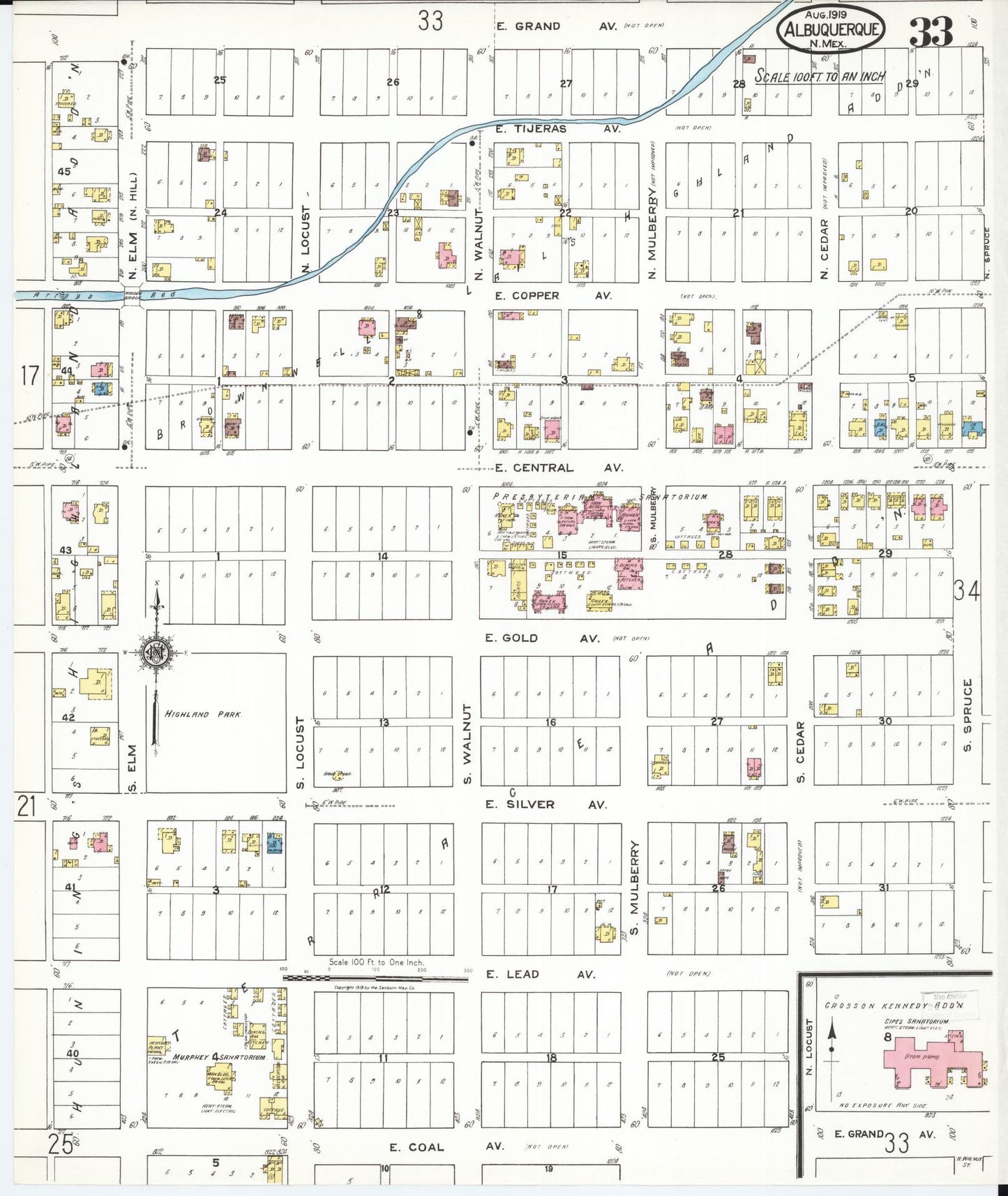 Sanborn Fire Insurance Map from Albuquerque, Bernalillo County, New Mexico (1919), Sheet #0033 - Complete Map Set gallery image, historic Sanborn map, vintage wall art, New Mexico New Mexico