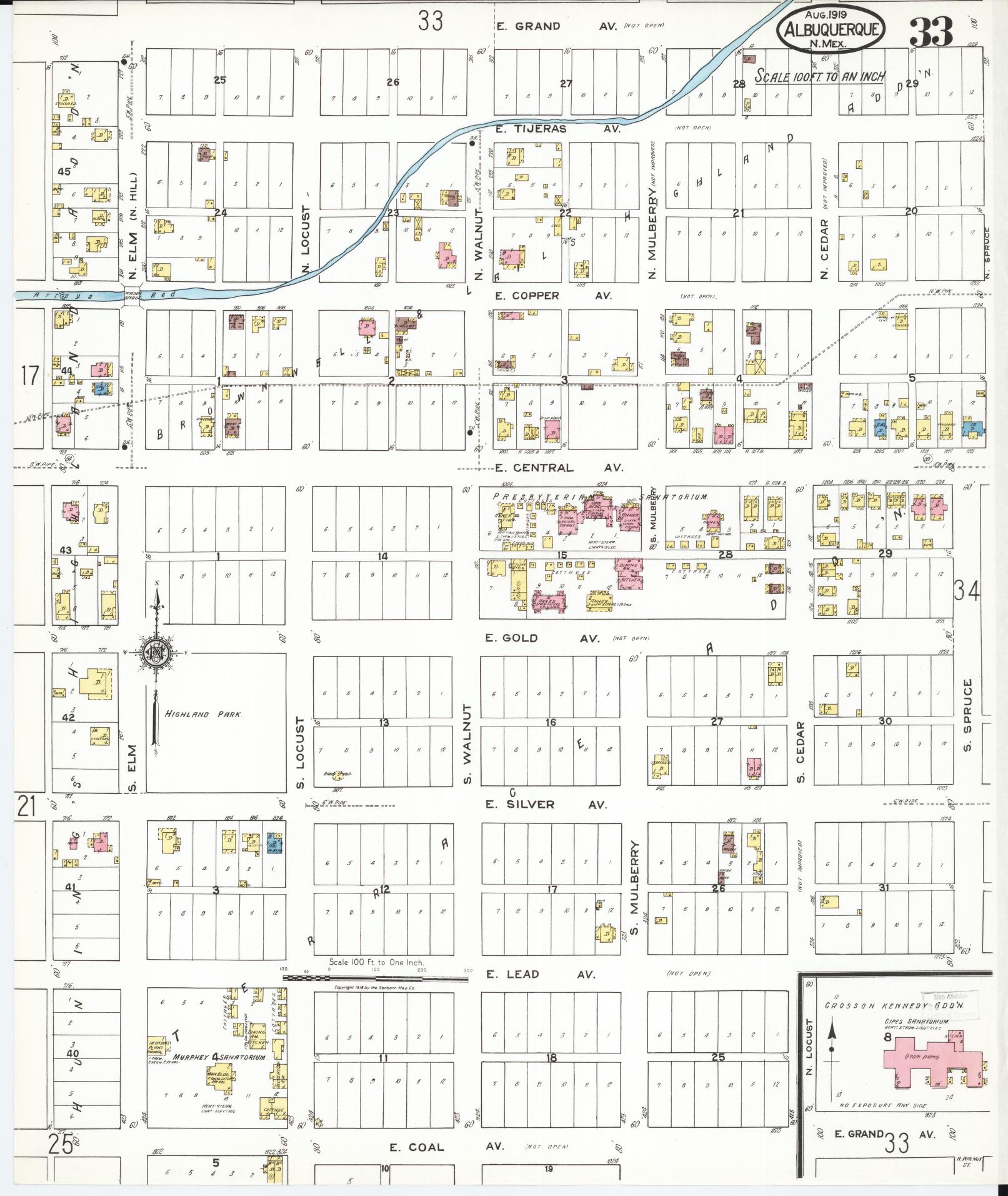 Sanborn Fire Insurance Map from Albuquerque, Bernalillo County, New Mexico (1919), Sheet #0033 - Complete Map Set gallery image, historic Sanborn map, vintage wall art, New Mexico New Mexico