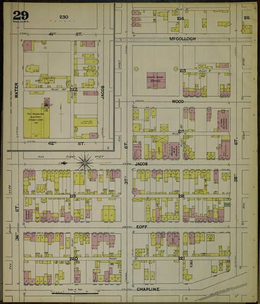 Sanborn Fire Insurance Map from Wheeling, Ohio County, West Virginia (1890), Sheet #0029 - Historic Sanborn Fire Insurance Map Print, vintage old map wall art, antique decor, genealogy gift, West Virginia West Virginia map