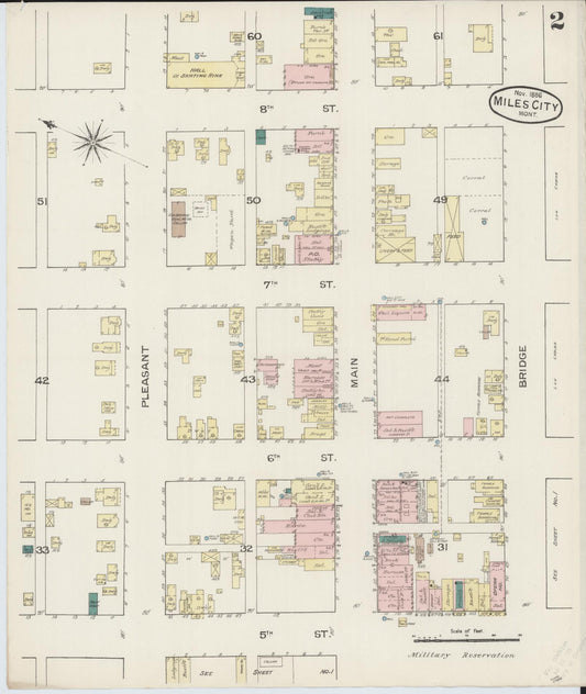 Sanborn Fire Insurance Map from Miles City, Custer County, Montana (1886), Sheet #0002 - Historic Sanborn Fire Insurance Map Print, vintage old map wall art, antique decor, genealogy gift, Montana Montana map