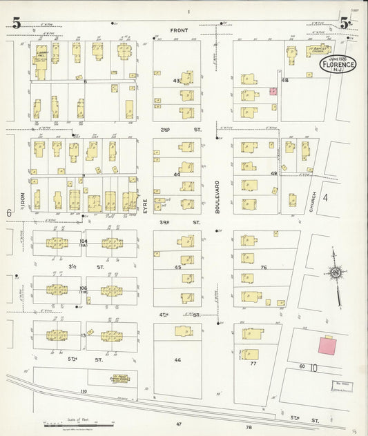 Sanborn Fire Insurance Map from Florence, Burlington County, New Jersey (1926), Sheet #0005 - Historic Sanborn Fire Insurance Map Print, vintage old map wall art, antique decor, genealogy gift, New Jersey New Jersey map
