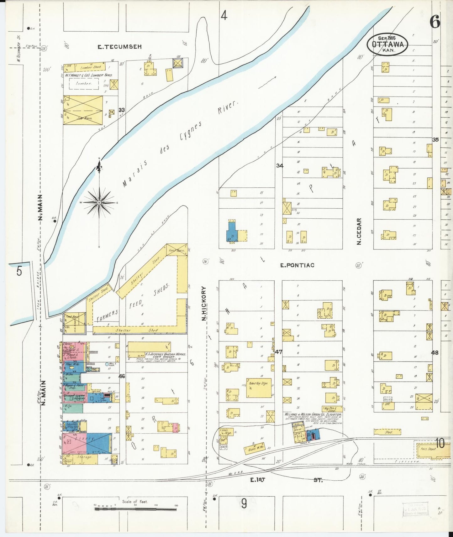 Sanborn Fire Insurance Map from Ottawa, Franklin County, Kansas (1905), Sheet #0006 - Historic Sanborn Fire Insurance Map Print, vintage old map wall art, antique decor, genealogy gift, Kansas Kansas map