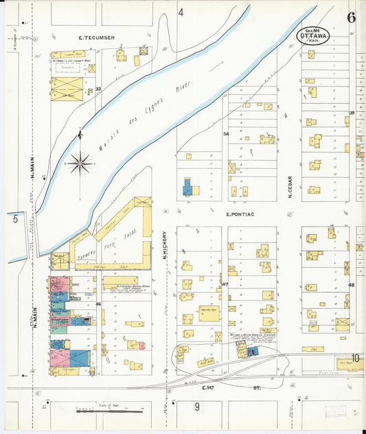 Sanborn Fire Insurance Map from Ottawa, Franklin County, Kansas (1905), Sheet #0006 - Historic Sanborn Fire Insurance Map Print, vintage old map wall art, antique decor, genealogy gift, Kansas Kansas map