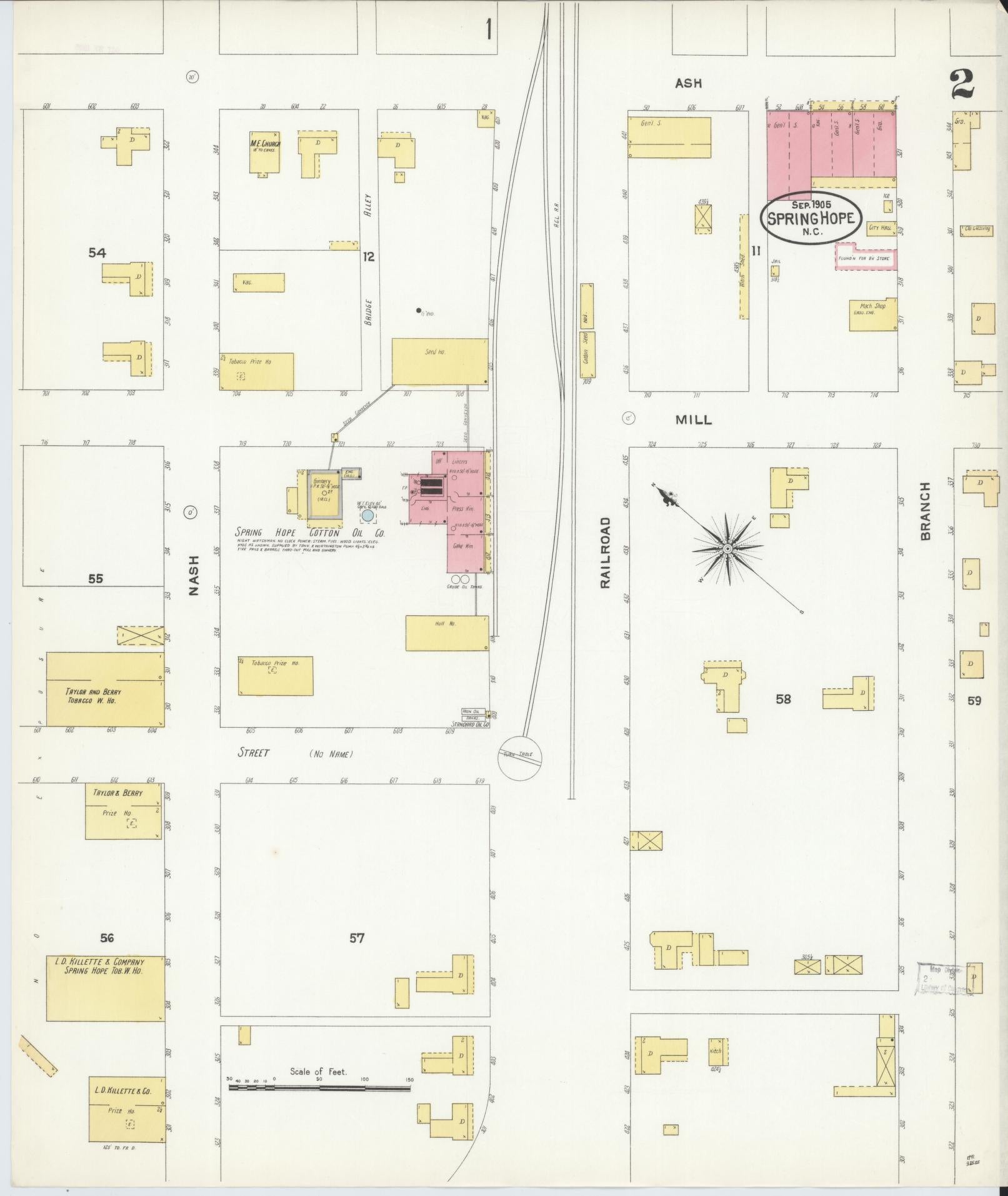 Sanborn Fire Insurance Map from Spring Hope, Nash County, North Carolina (1905), Sheet #0002 - Historic Sanborn Fire Insurance Map Print, vintage old map wall art, antique decor, genealogy gift, North Carolina North Carolina map