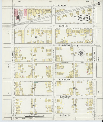 Sanborn Fire Insurance Map from Hazleton, Luzerne County, Pennsylvania (1891), Sheet #0003 - Historic Sanborn Fire Insurance Map Print, vintage old map wall art, antique decor, genealogy gift, Pennsylvania Pennsylvania map