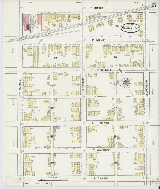 Sanborn Fire Insurance Map from Hazleton, Luzerne County, Pennsylvania (1891), Sheet #0003 - Historic Sanborn Fire Insurance Map Print, vintage old map wall art, antique decor, genealogy gift, Pennsylvania Pennsylvania map