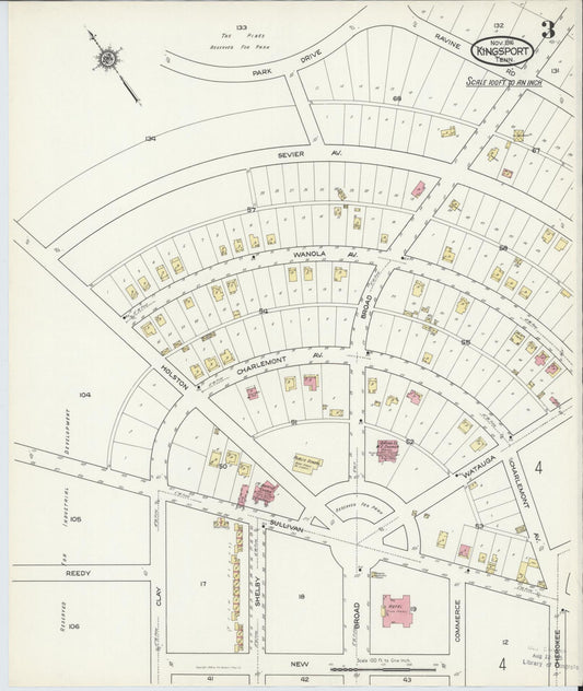 Sanborn Fire Insurance Map from Kingsport, Sullivan County, Tennessee (1916), Sheet #0003 - Historic Sanborn Fire Insurance Map Print, vintage old map wall art, antique decor, genealogy gift, Tennessee Tennessee map
