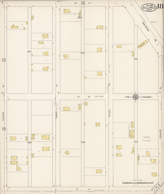 Sanborn Fire Insurance Map from Billings, Yellowstone County, Montana (1912), Sheet #0018 - Historic Sanborn Fire Insurance Map Print, vintage old map wall art, antique decor, genealogy gift, Montana Montana map