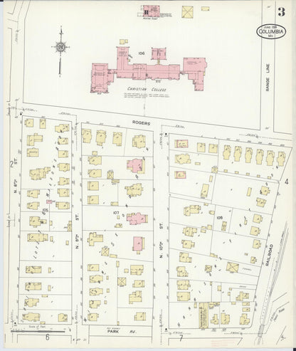 Sanborn Fire Insurance Map from Columbia, Boone County, Missouri (1914), Sheet #0003 - Complete Map Set gallery image, historic Sanborn map, vintage wall art, Missouri Missouri
