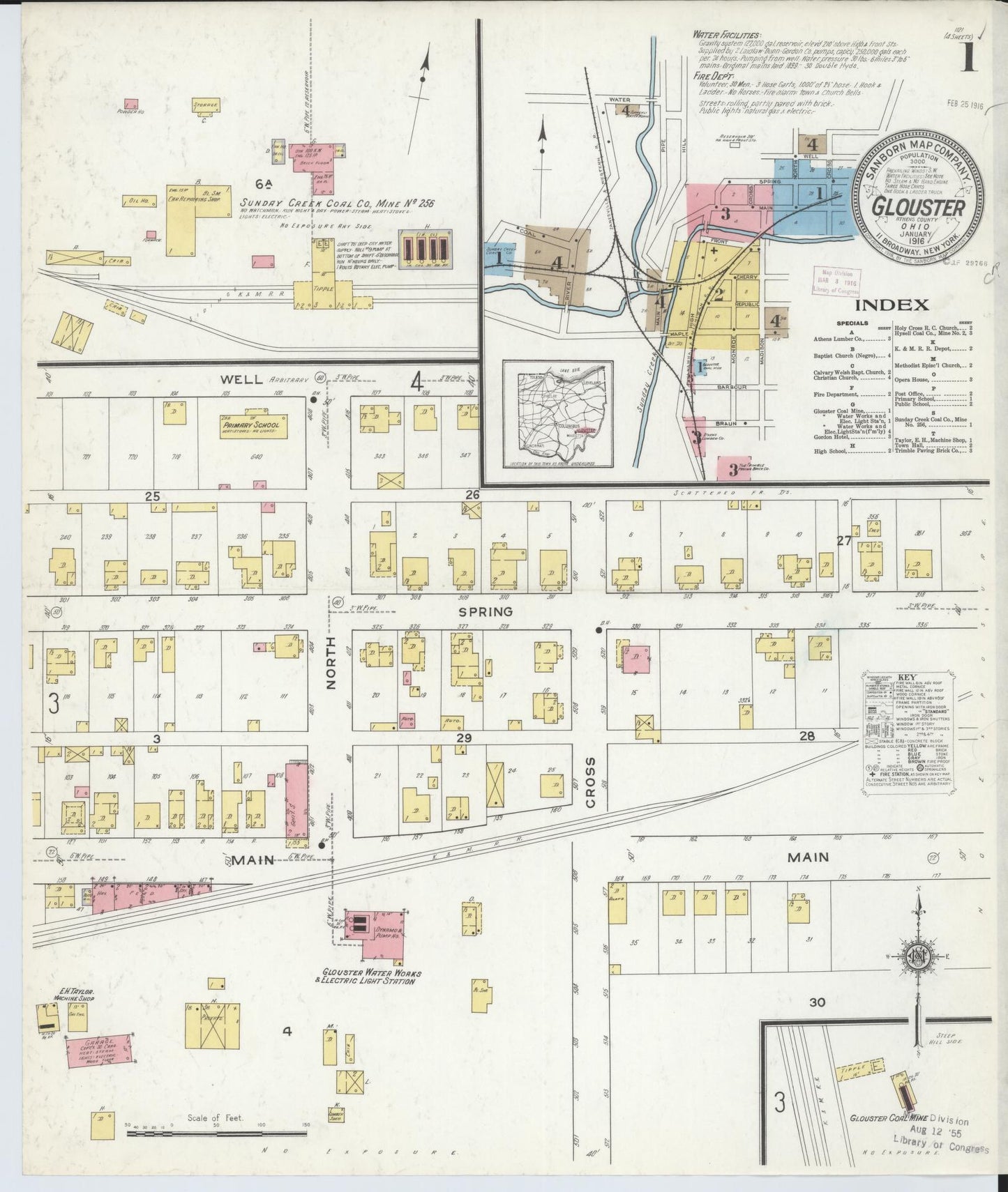 Sanborn Fire Insurance Map from Glouster, Athens County, Ohio (1912), Sheet #0001 - Historic Sanborn Fire Insurance Map Print, vintage old map wall art, antique decor, genealogy gift, Ohio Ohio map