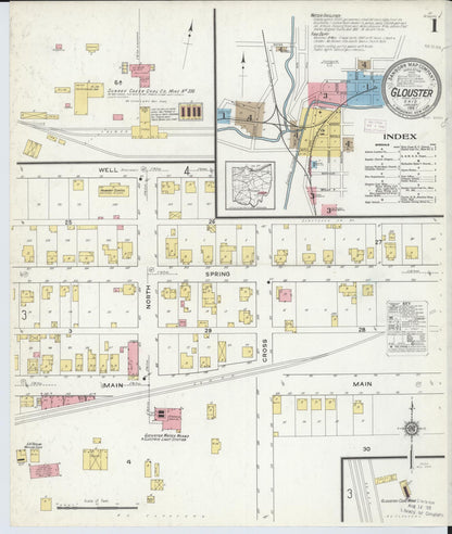 Sanborn Fire Insurance Map from Glouster, Athens County, Ohio (1912), Sheet #0001 - Historic Sanborn Fire Insurance Map Print, vintage old map wall art, antique decor, genealogy gift, Ohio Ohio map