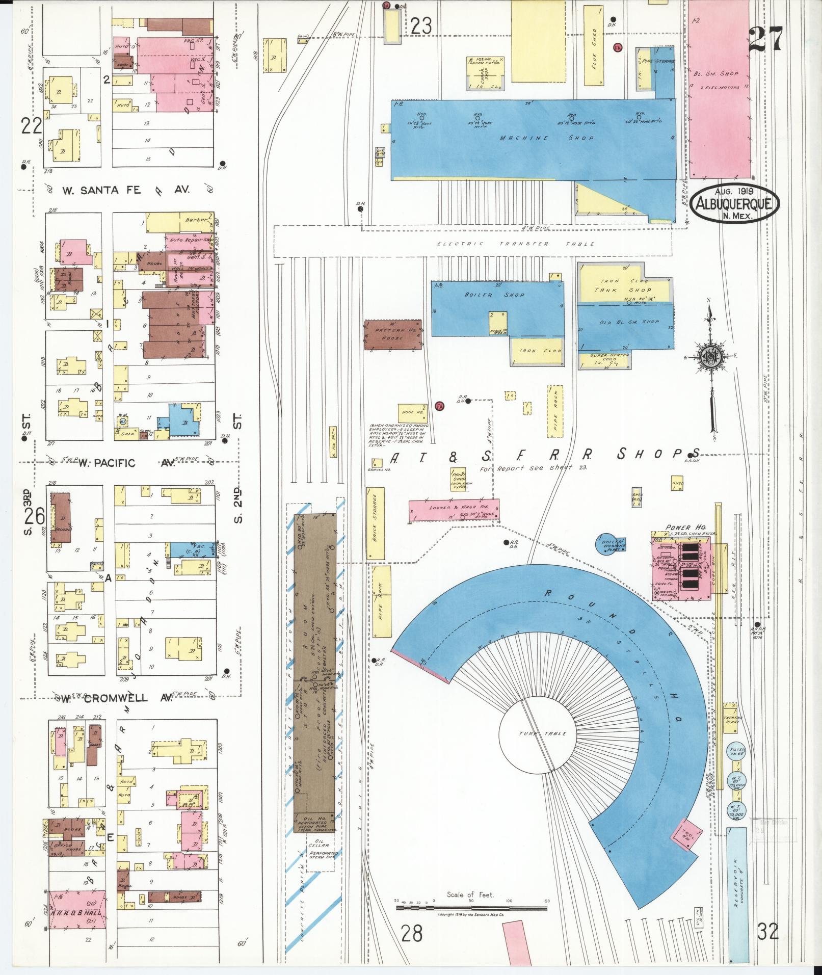 Sanborn Fire Insurance Map from Albuquerque, Bernalillo County, New Mexico (1919), Sheet #0027 - Complete Map Set gallery image, historic Sanborn map, vintage wall art, New Mexico New Mexico