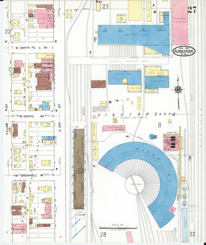 Sanborn Fire Insurance Map from Albuquerque, Bernalillo County, New Mexico (1919), Sheet #0027 - Complete Map Set gallery image, historic Sanborn map, vintage wall art, New Mexico New Mexico
