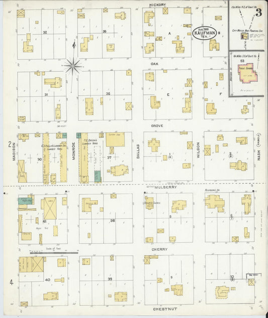 Sanborn Fire Insurance Map from Kaufman, Kaufman County, Texas (1905), Sheet #0003 - Historic Sanborn Fire Insurance Map Print, vintage old map wall art, antique decor, genealogy gift, Texas Texas map