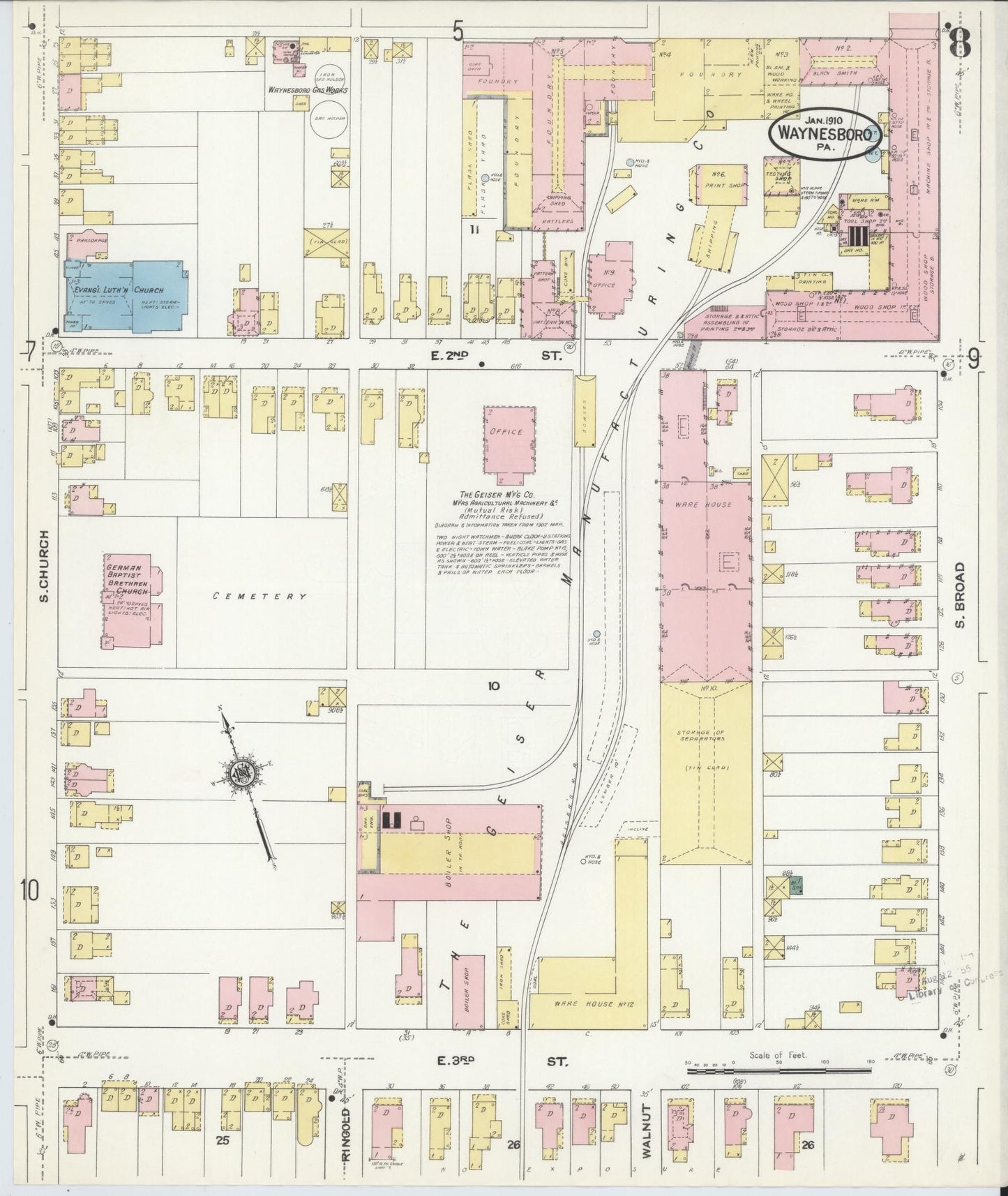 Sanborn Fire Insurance Map from Waynesboro, Franklin County, Pennsylvania (1910), Sheet #0008 - Complete Map Set gallery image, historic Sanborn map, vintage wall art, Pennsylvania Pennsylvania